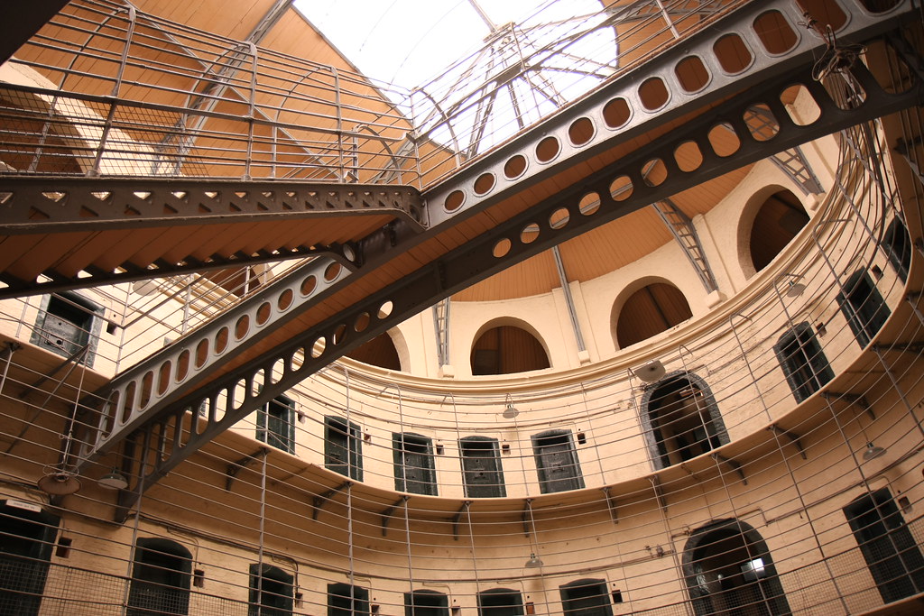 A photo showcasing a circular panopticonic prison.